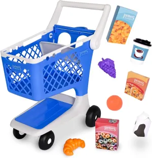 Let's Go Shopping Pretend Scan & Sort Shopping Cart, Sturdy Plastic, Includes Pretend Food, Blue Shopping Cart for Kids Age 2 