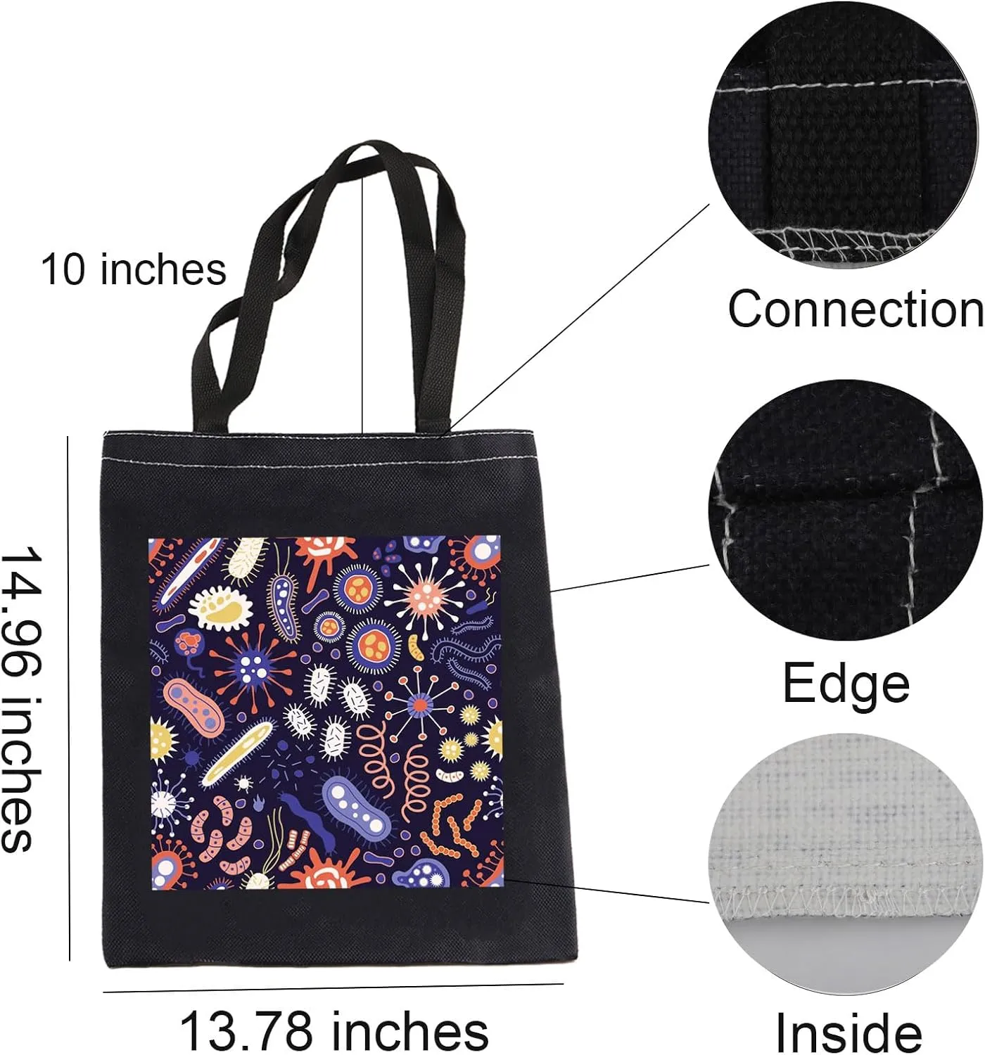 LEVLO Microbiology Bacteria Shopping Bag Science Art Biologist Reusable Book Tote Bag Gift for Teacher
