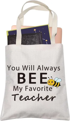 LEVLO Teacher Appreciation Gift Bee Teacher Shopping Bags You Will Always Bee My Favorite Teacher Shopping Bags