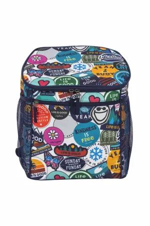 Life is Good Sticker Print 30-Can Backpack Cooler