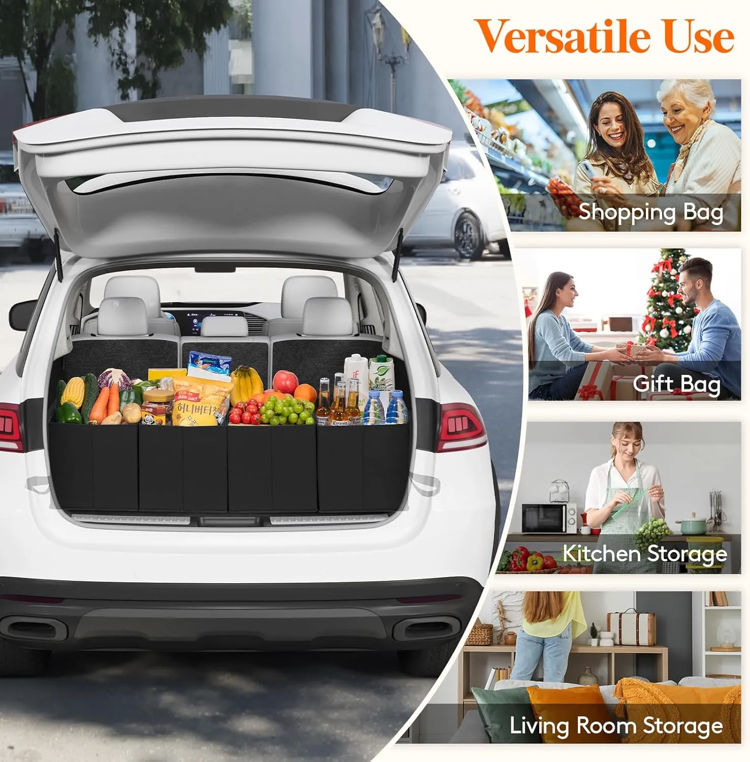 Lifewit Reusable Grocery Bags 3 Packs, Heavy Duty Foldable Shopping Bags with Reinforced Handles, Large Standing Tote Bags Stay Open, Waterproof Carry Box Bag for Kitchen, Car Trunk, Black