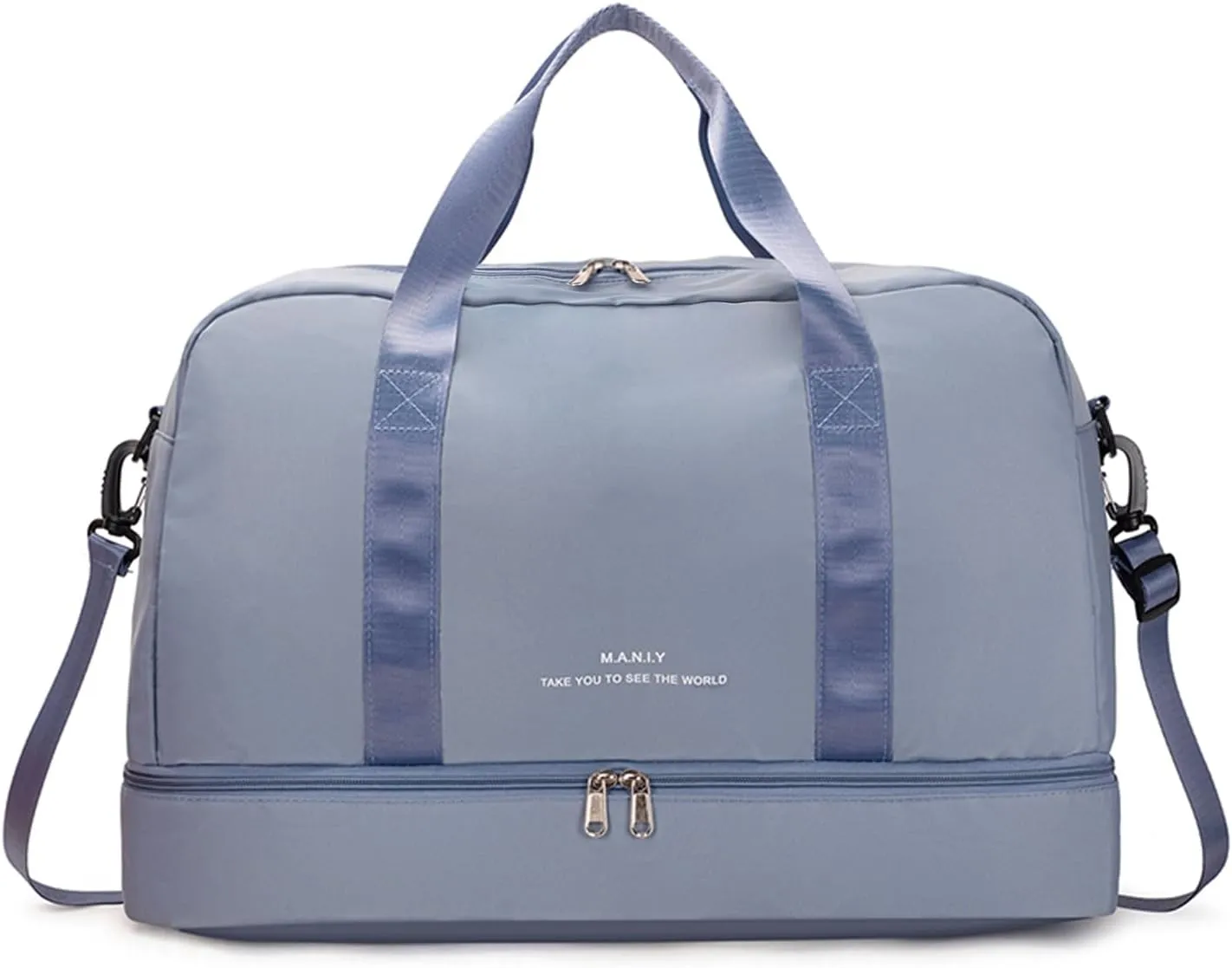 Light Gym Bag for Women, Sports Travel Duffle Bag with with Shoe Compartment & Wet Pocket,Large Capacity Weekender Overnight Aircraft Bag, Travel, Gym, Yoga（Blue）