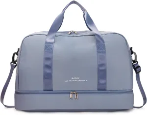 Light Gym Bag for Women, Travel Duffel Bag with Shoe Compartment, Weekender Overnight Bag with Wet Pocket for Women, Travel, Gym, Yoga （Blue）