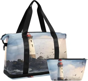 Lighthouse on Coast Gym Bag - Weekender Overnight Bags for Women Men, Sport Travel Duffel Bag with Wet Pocket & Shoe Compartment