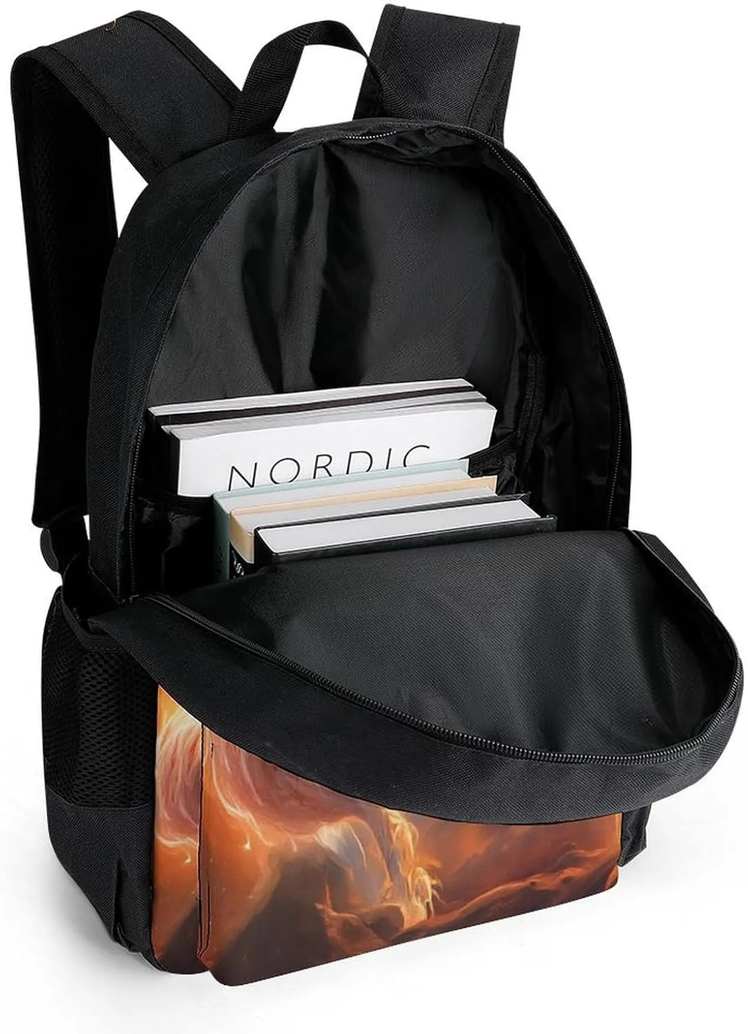 Lightweight Daypack for Camping Business Walking Cycling - Large Capacity Anti-Theft Multipurpose Bookbag, Flame Fire Cool Wolf Art Gym Outdoor Hiking Backpack