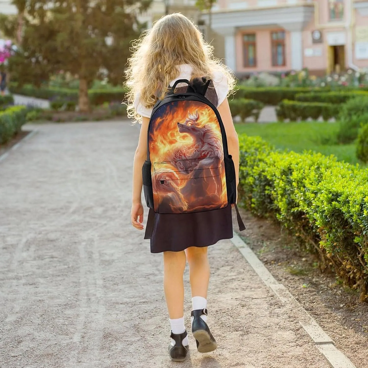 Lightweight Daypack for Camping Business Walking Cycling - Large Capacity Anti-Theft Multipurpose Bookbag, Flame Fire Cool Wolf Art Gym Outdoor Hiking Backpack