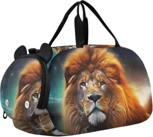 Lion Duffle Bag for Girl, Sports Duffle Gym Bags with Shoe Compartment, Personalized Overnight Bag Travel Weekender for Kids