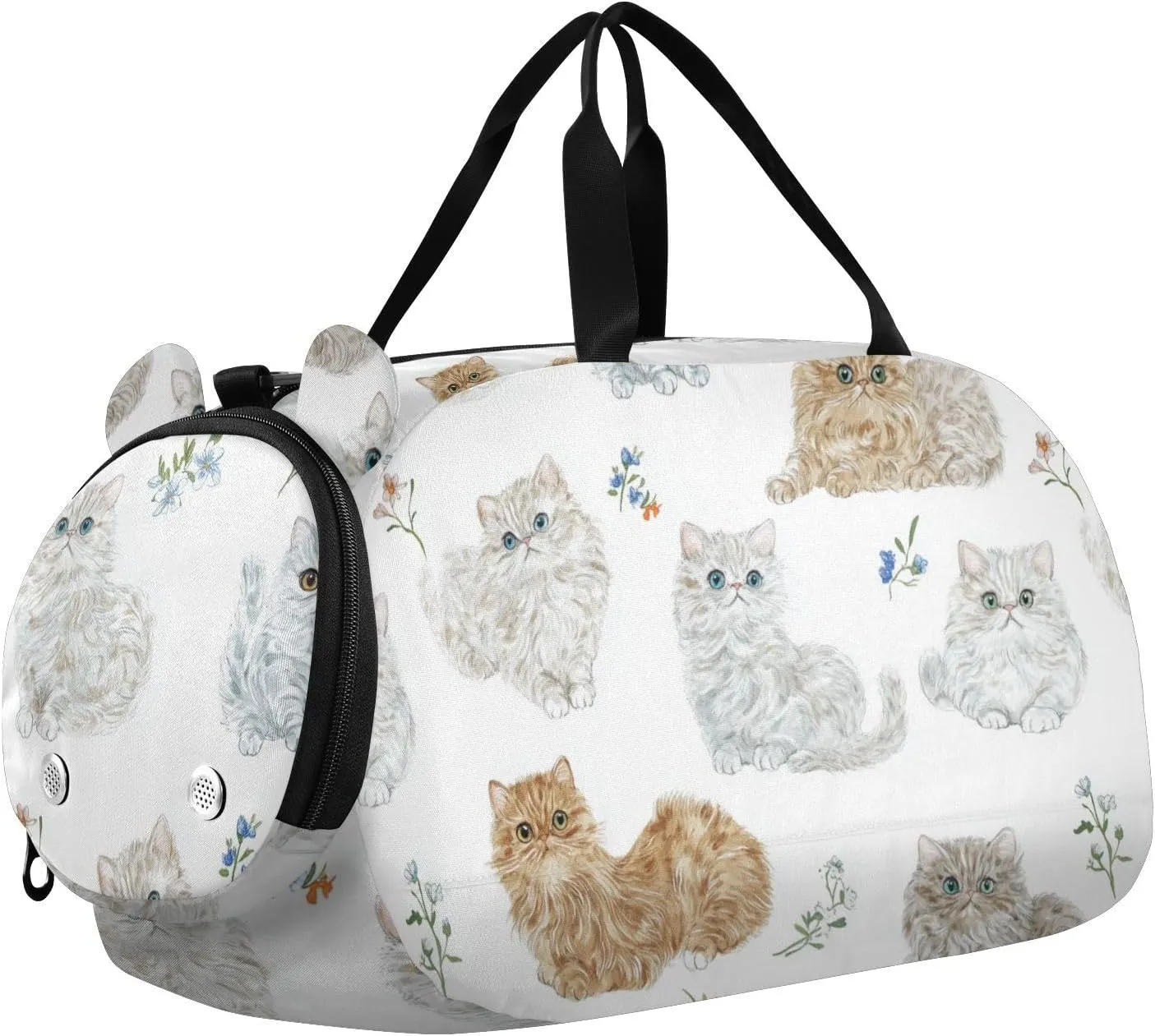 Lively Selkirk Rex Cats White Kids Duffel Bag with Shoes Compartment Lightweight Weekender Overnight Range Bag for Travel, Swimming, Dance, Ballet