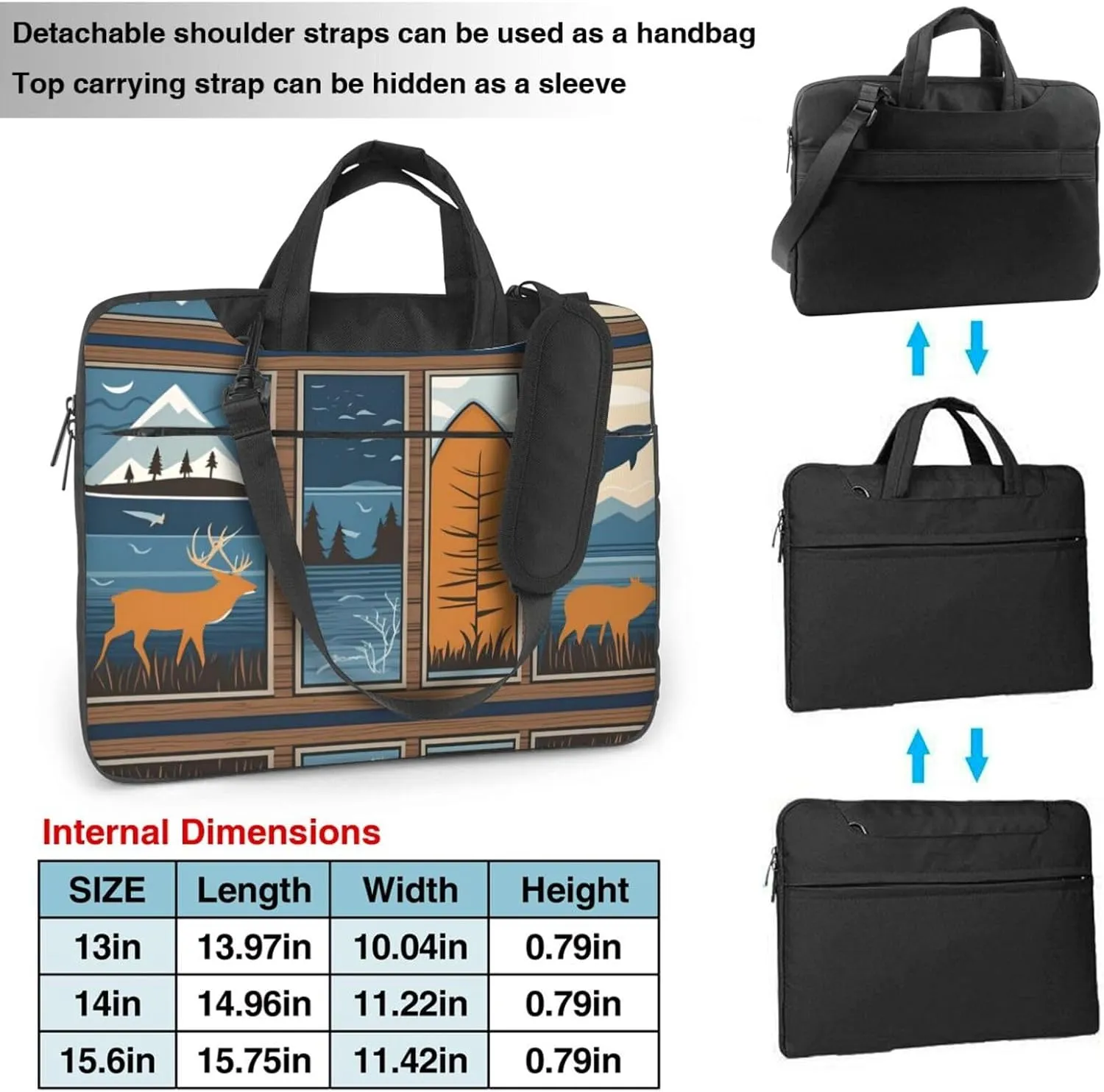 Lodge Bear Deer Fish picture Fashionable and ultra-thin shoulder laptop bag Shockproof soft lining