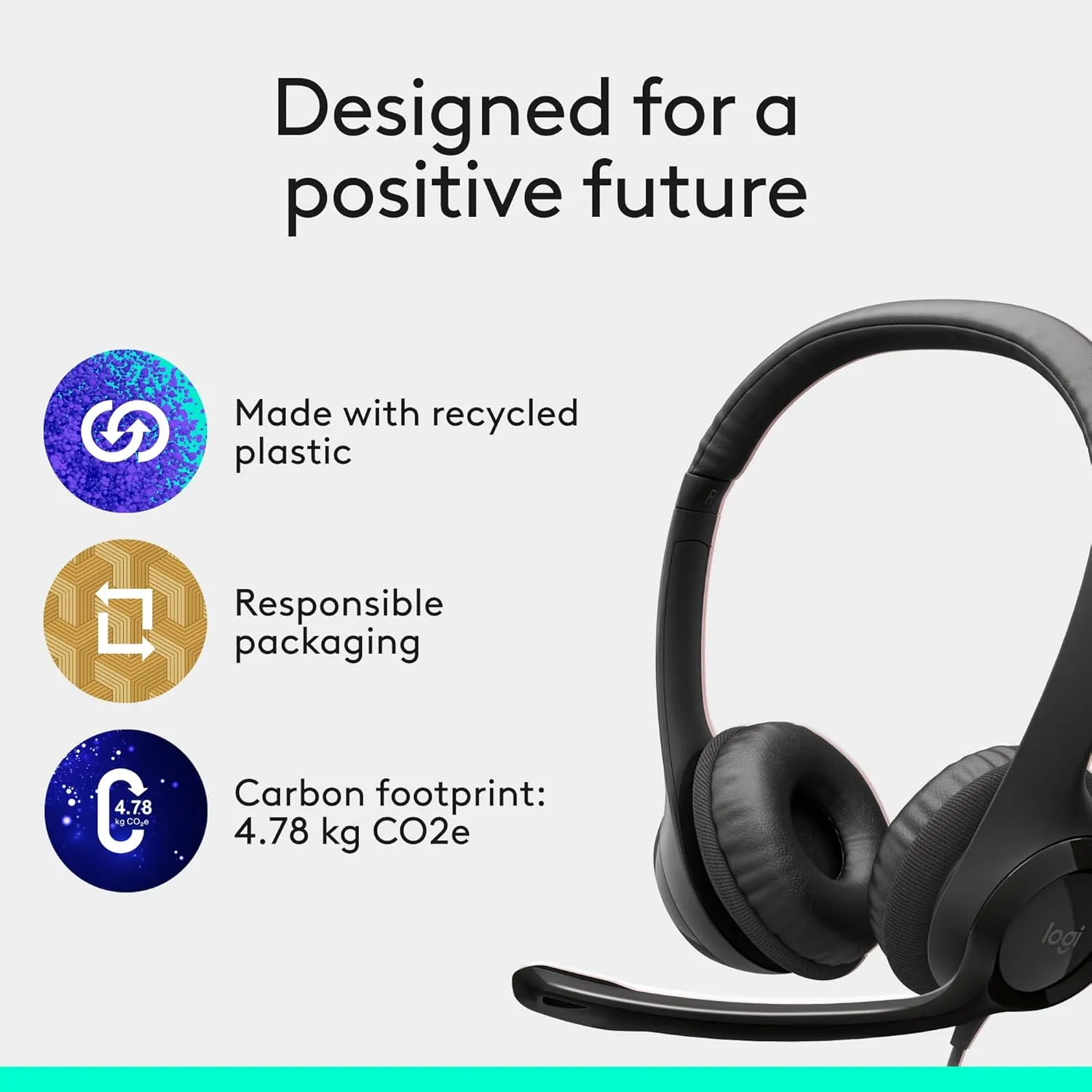 Logitech H390 Wired Headset for PC/Laptop, Stereo Headphones with Noise Cancelling Microphone, USB-A, in-Line Controls for Video Meetings, Music, Gaming and Beyond - Black