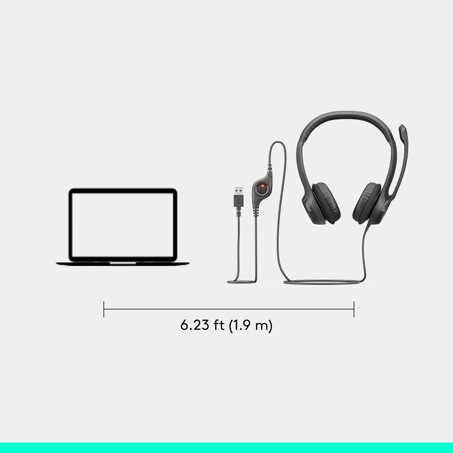 Logitech H390 Wired Headset for PC/Laptop, Stereo Headphones with Noise Cancelling Microphone, USB-A, in-Line Controls for Video Meetings, Music, Gaming and Beyond - Black
