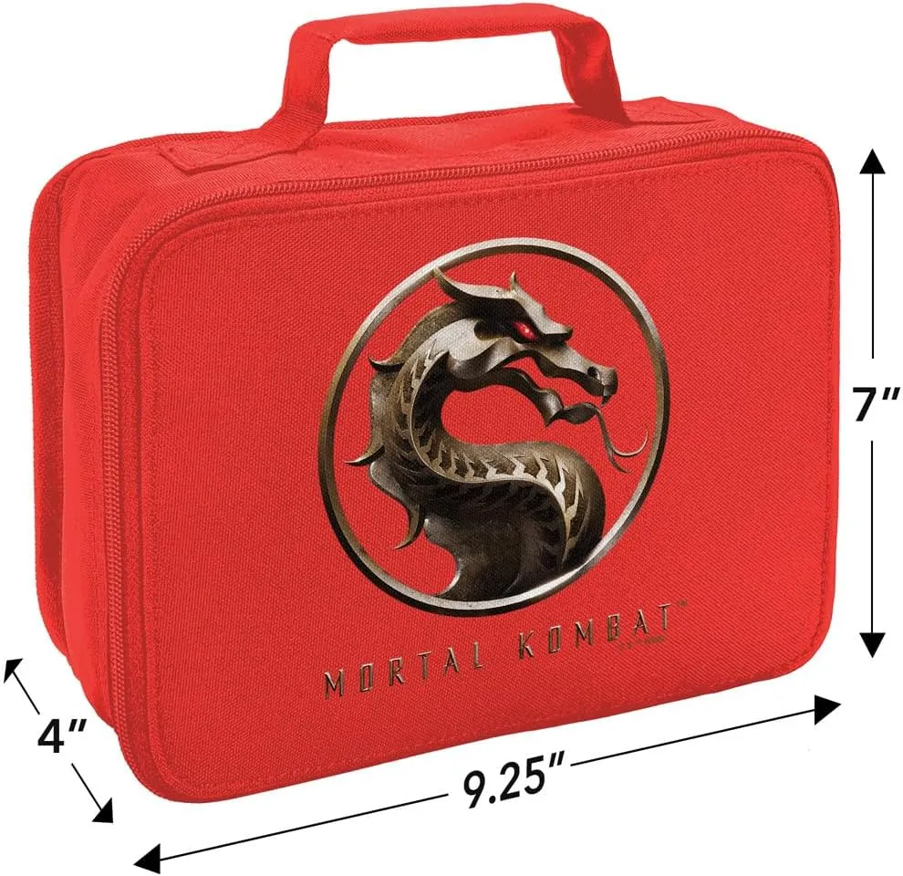 LOGOVISION Mortal Kombat Klassic Logo 2 Insulated Soft Sided Lunch Box - Reusable Lunch Bag For School Office Work, BPA Free, Red