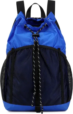 Lohol Lightweight Nylon Drawstring Backpack with Mesh Pockets for Women Men, Water Resistant String Bag for Sports Beach Swimming Camp Travel (Blue)