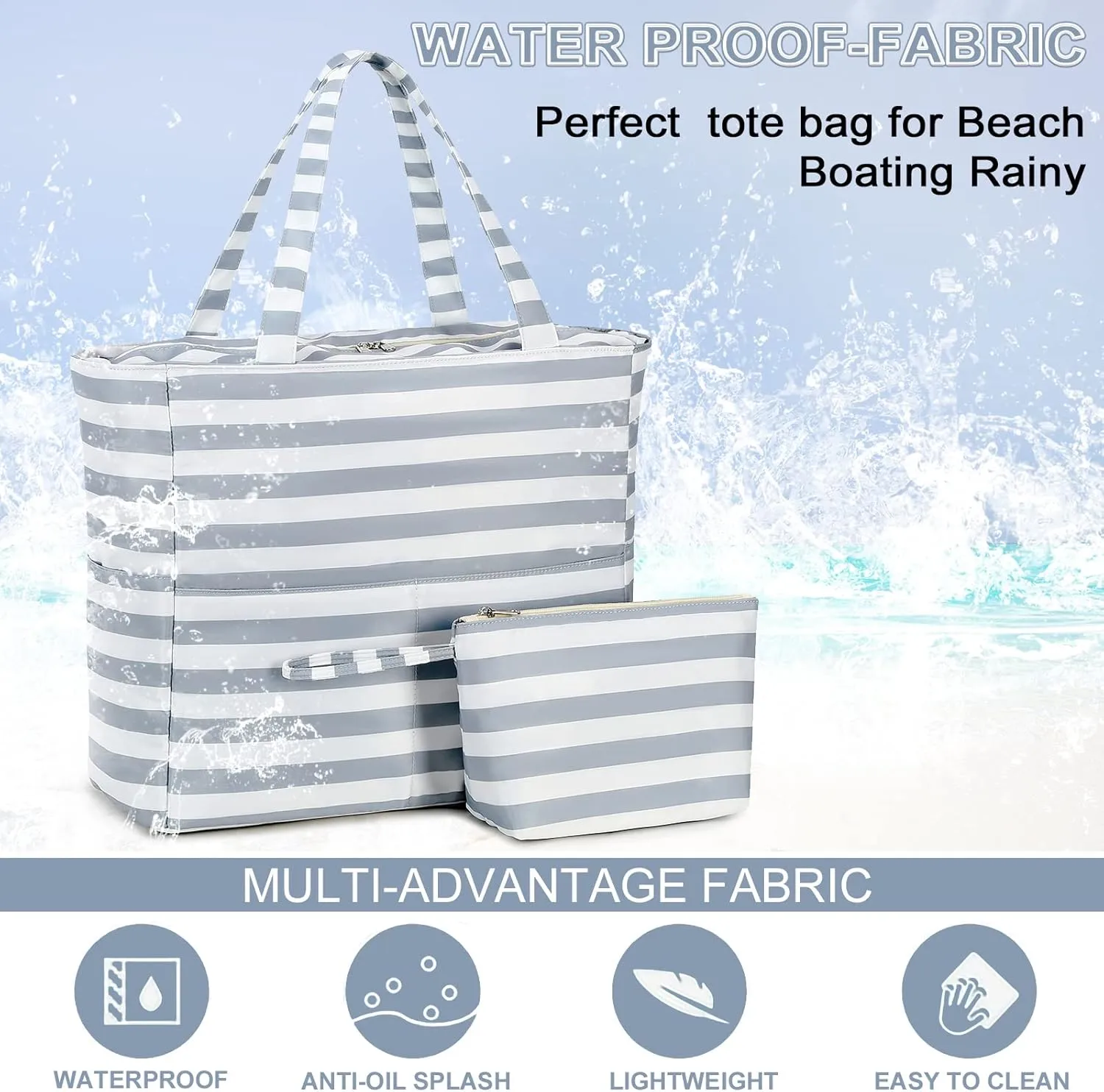 LOIDOU Large Tote Beach Bag Waterproof Sandproof Beach Pool bag with Zipper & Wet Pockets Shoulder Bag Travel Teacher Grocery