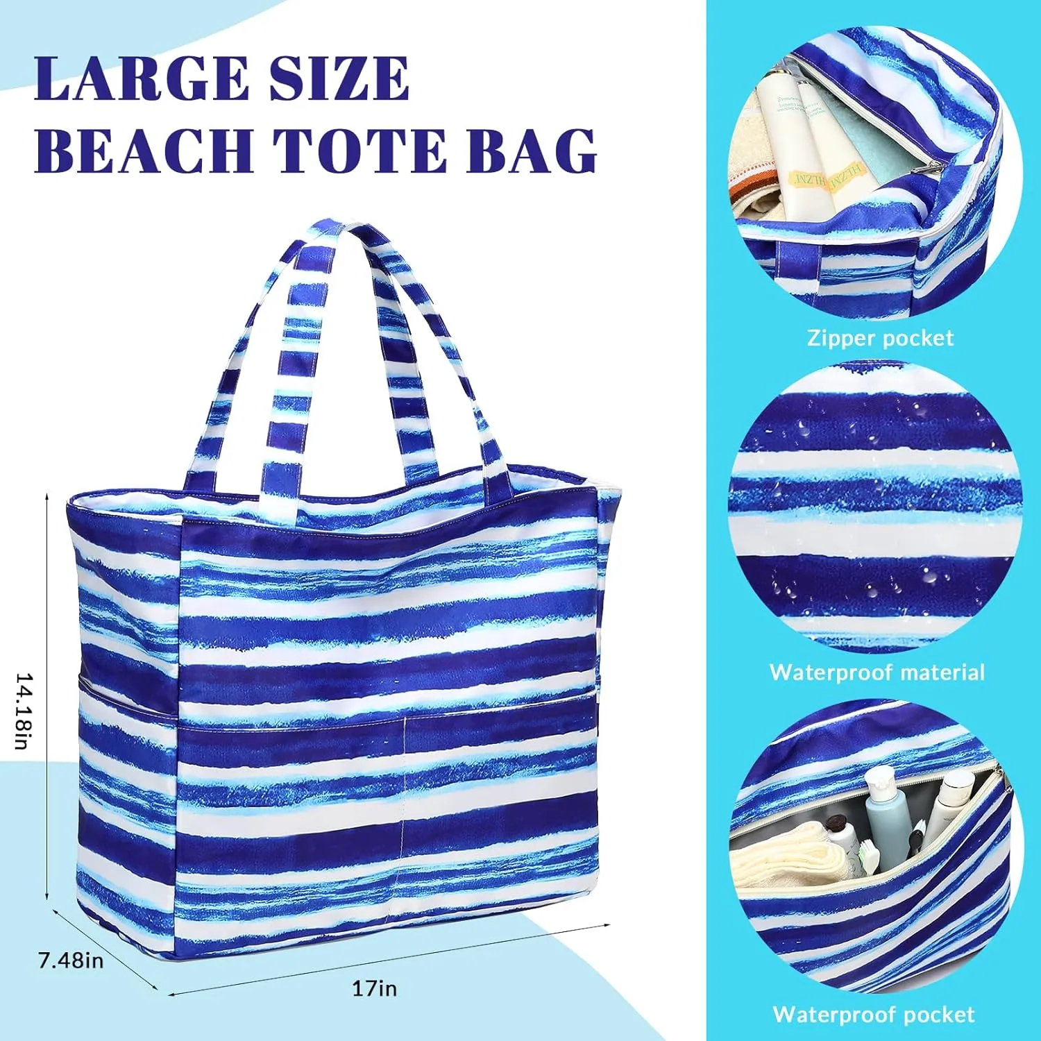 LOIDOU Large Tote Beach Bag Waterproof Sandproof Beach Pool bag with Zipper & Wet Pockets Shoulder Bag Travel Teacher Grocery