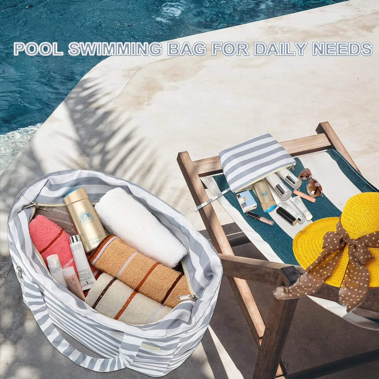LOIDOU Large Tote Beach Bag Waterproof Sandproof Beach Pool bag with Zipper & Wet Pockets Shoulder Bag Travel Teacher Grocery