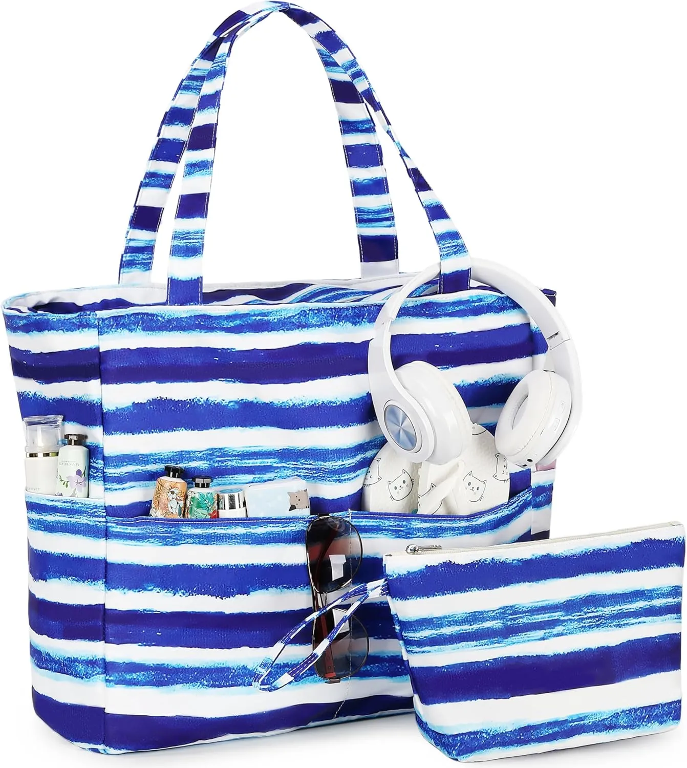 LOIDOU Large Tote Beach Bag Waterproof Sandproof Beach Pool bag with Zipper & Wet Pockets Shoulder Bag Travel Teacher Grocery