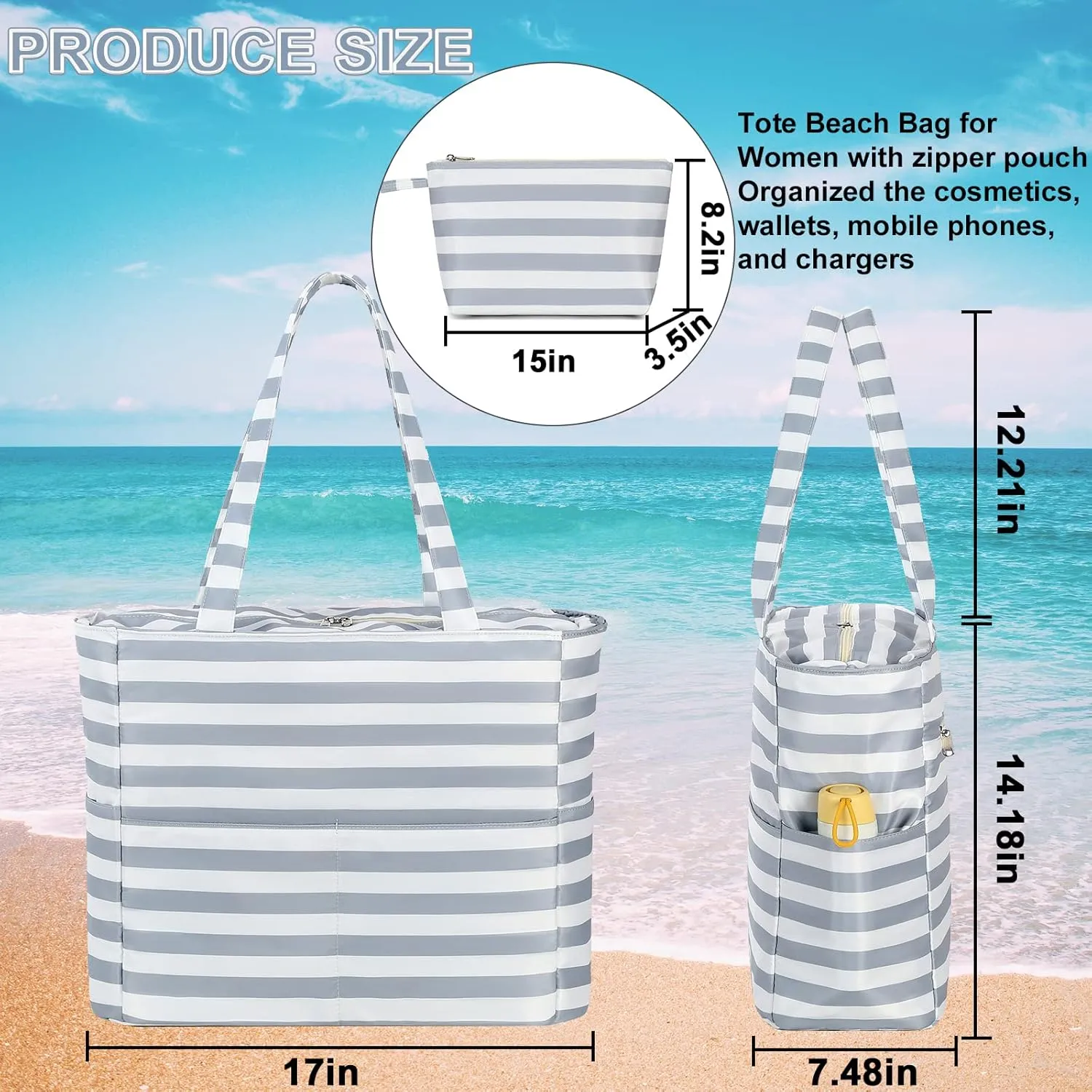 LOIDOU Large Tote Beach Bag Waterproof Sandproof Beach Pool bag with Zipper & Wet Pockets Shoulder Bag Travel Teacher Grocery