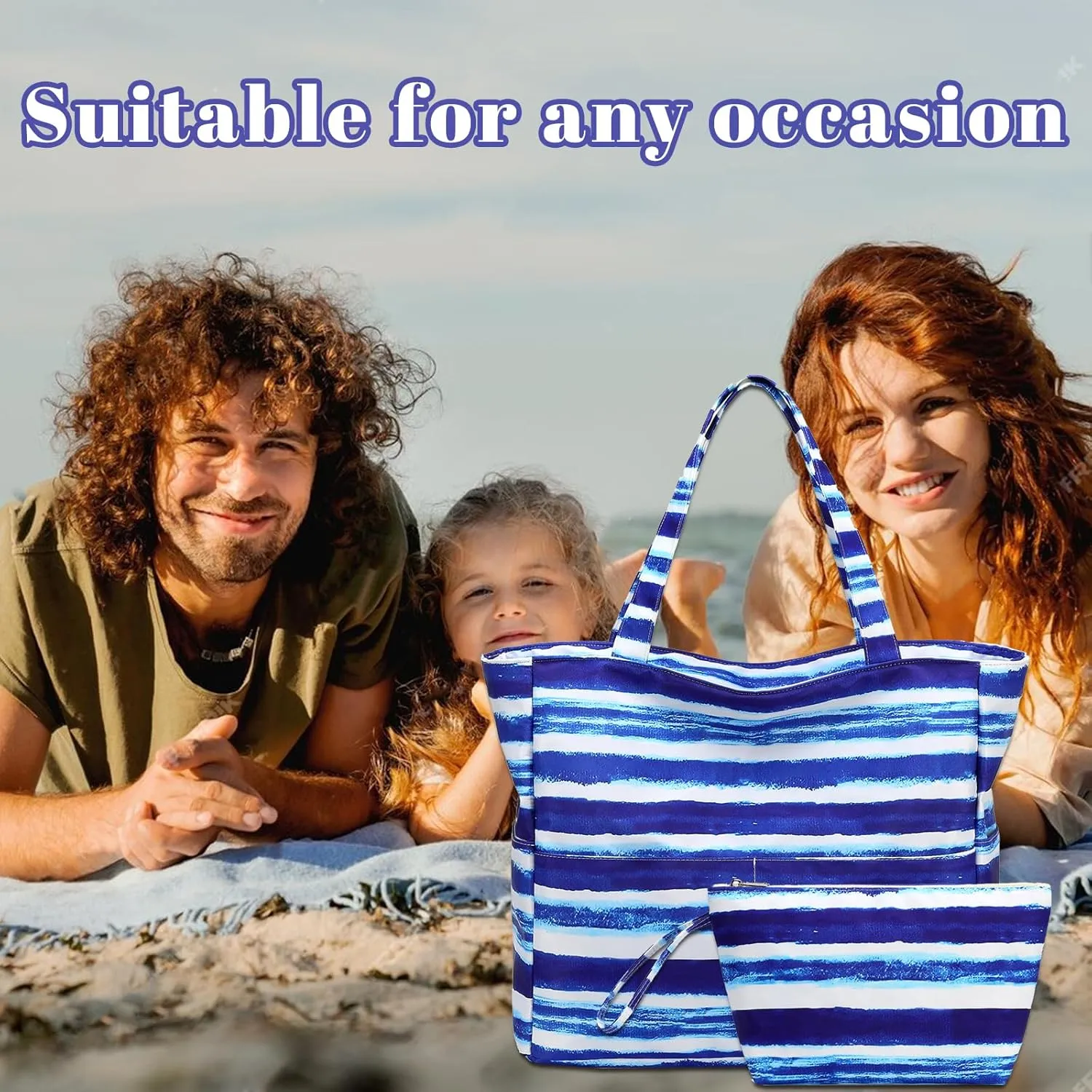 LOIDOU Large Tote Beach Bag Waterproof Sandproof Beach Pool bag with Zipper & Wet Pockets Shoulder Bag Travel Teacher Grocery
