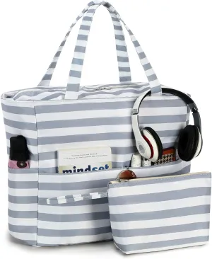 LOIDOU Large Tote Beach Bag Waterproof Sandproof Beach Pool bag with Zipper & Wet Pockets Shoulder Bag Travel Teacher Grocery