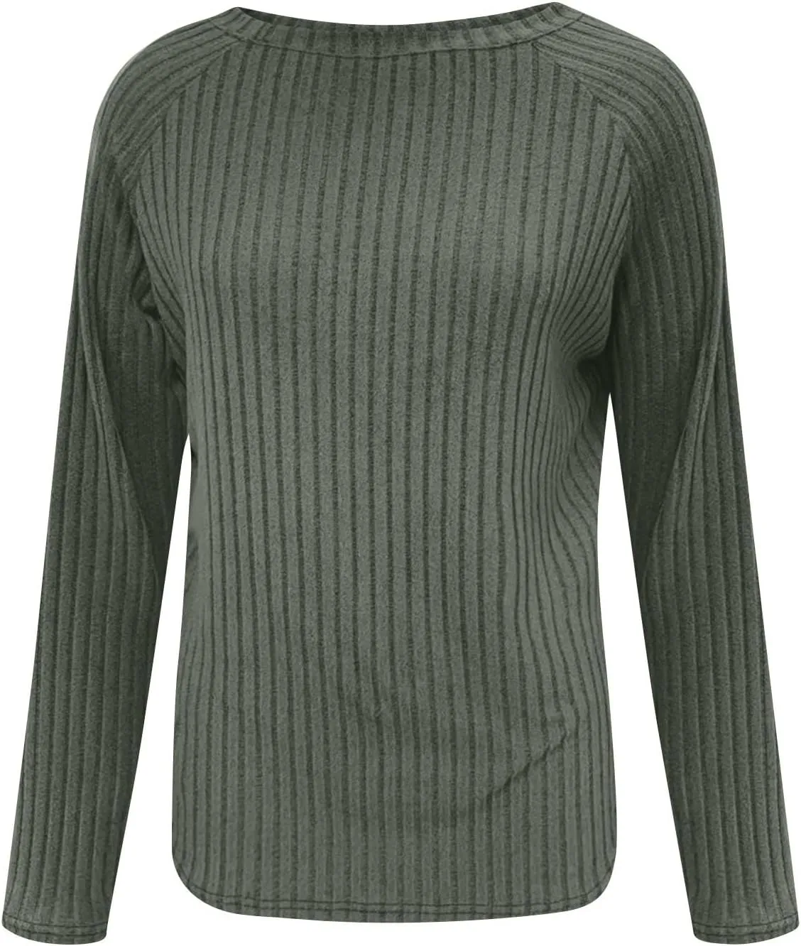 Long Sleeve Fall Shirts for Women Side Split Crew Neck Casual Tunic Tops Solid Color Loose Fitting Comfy Blouses