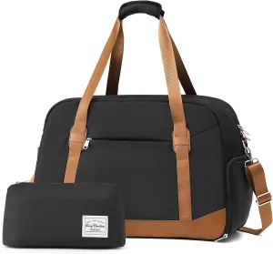 LONG VACATION Women's Travel Duffel Bag with Toiletry Bag, Sports Gym Bag Weekendeer Carry-on Tote with Shoe Compartment and Wet Pocket, Yoga Bag Fit 17.3inch Laptop (BLACK & BROWN, 21-inch)