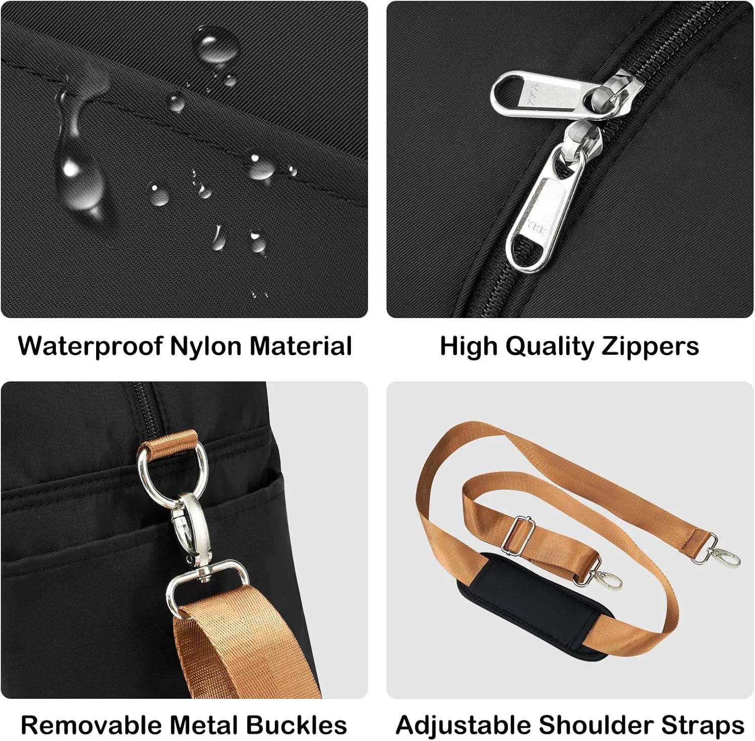 LONG VACATION Women's Travel Duffel Bag with Toiletry Bag, Sports Gym Bag Weekendeer Carry-on Tote with Shoe Compartment and Wet Pocket, Yoga Bag Fit 17.3inch Laptop (BLACK & BROWN, 21-inch)