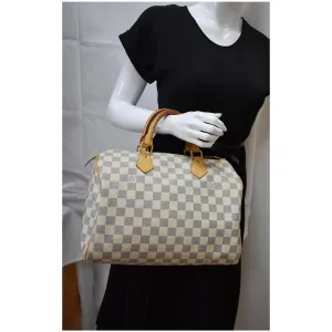 LOUIS VUITTON Speedy 30 Damier Azur Satchel Bag White