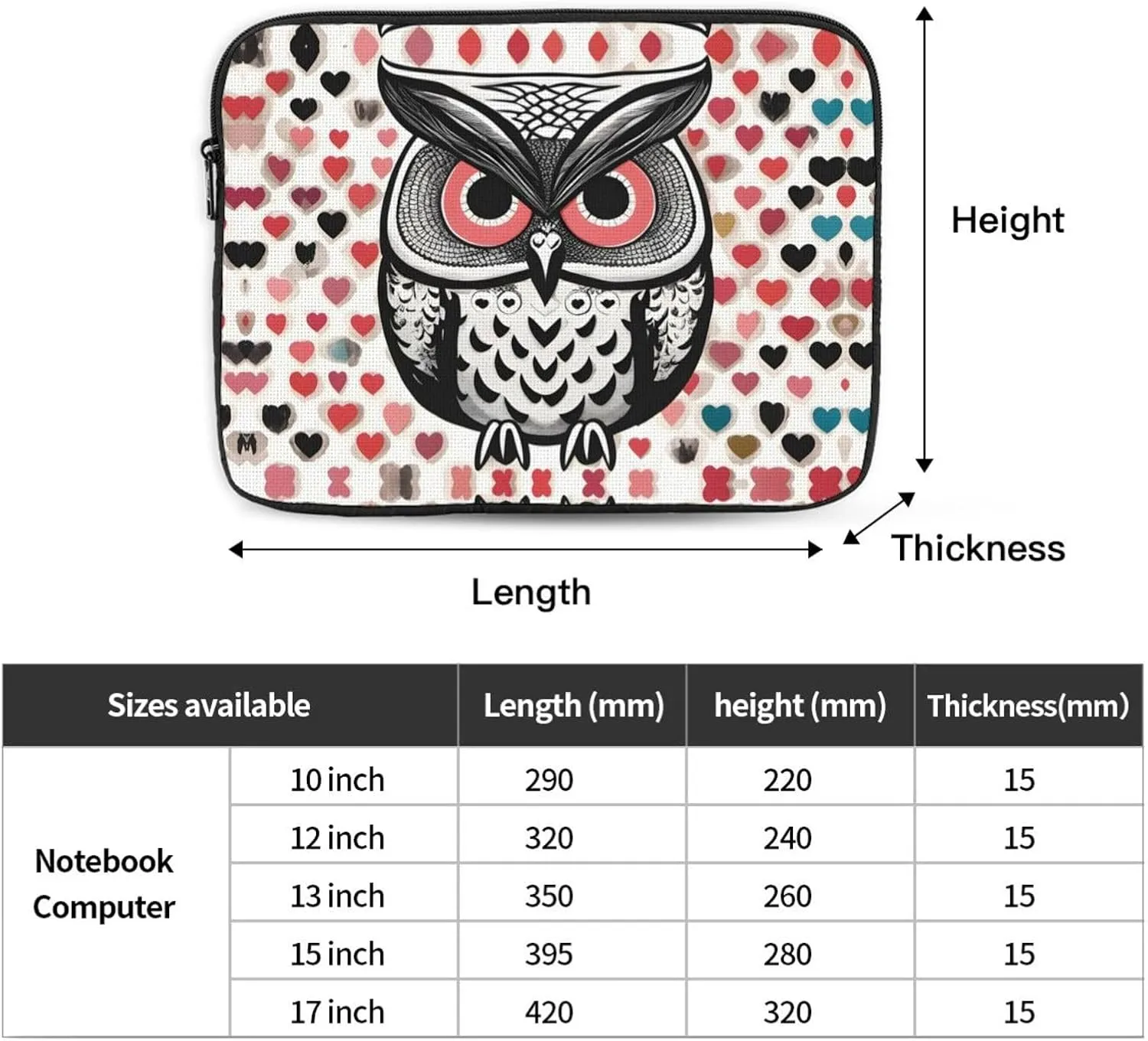 Love Owl Pattern Shockproof Portable Laptop 17 inch Sleeve Bag for Men and Women - Ideal for Business Travel, School, and Daily Use
