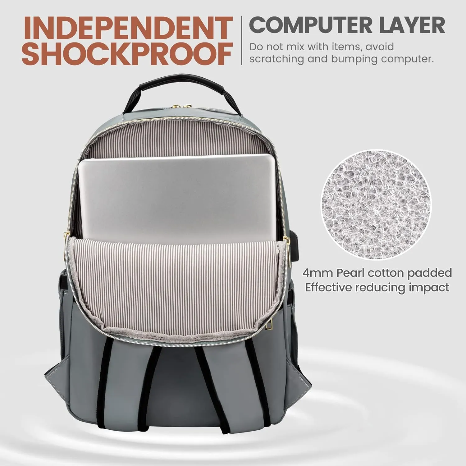 LOVEVOOK Laptop Backpack for Women 15.6 inch,Cute Womens Travel Backpack Purse,Professional Laptop Computer Bag,Waterproof Work Business College Teacher Bags Carry on Backpack with USB Port,Grey