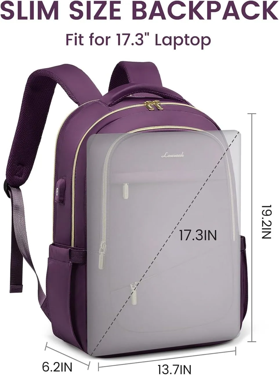 LOVEVOOK Laptop Backpack for Women, 17 Inch Slim Computer Bag with Separate Computer Compartment for Work Travel Business