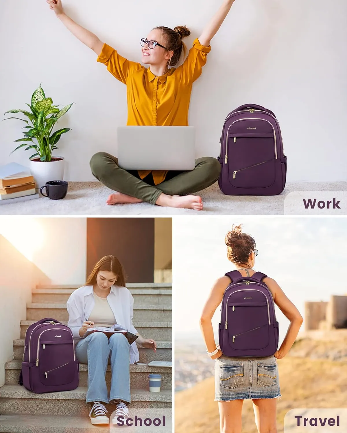LOVEVOOK Laptop Backpack for Women, 17 Inch Slim Computer Bag with Separate Computer Compartment for Work Travel Business