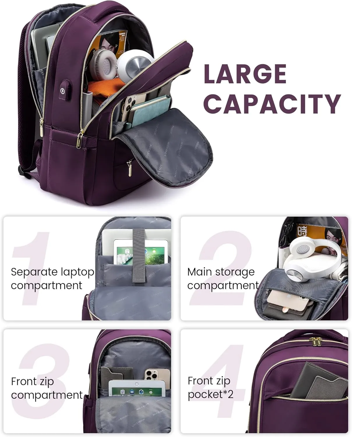 LOVEVOOK Laptop Backpack for Women, 17 Inch Slim Computer Bag with Separate Computer Compartment for Work Travel Business