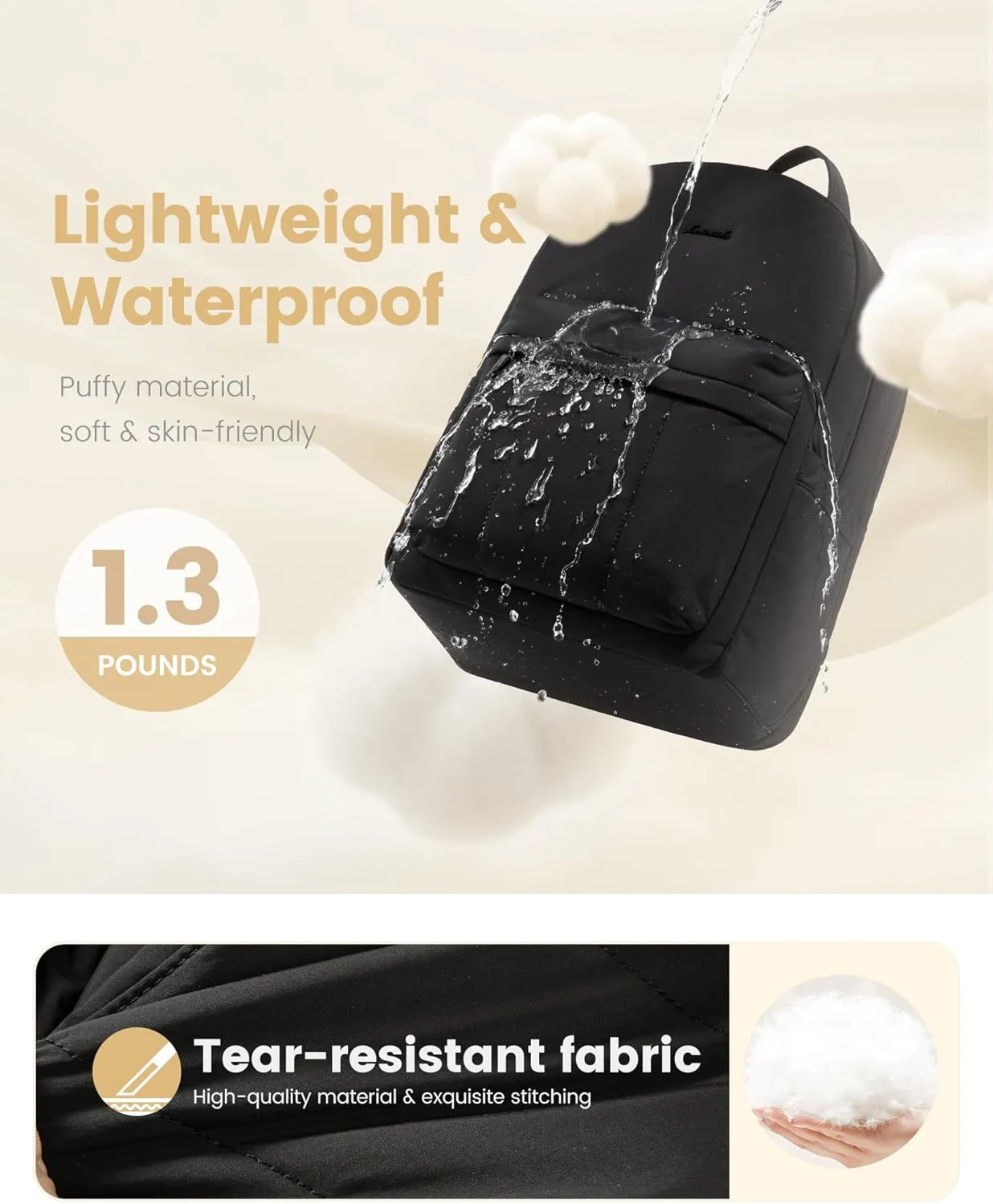 LOVEVOOK Laptop Backpack for Women, Lightweight Puffy Travel Backpack, Teacher Nurse Work Bag Quilted Computer Backpack Purse, Cute Bookbag Waterproof Casual Daypack Laptop Bag, 17.3 Inch, Black