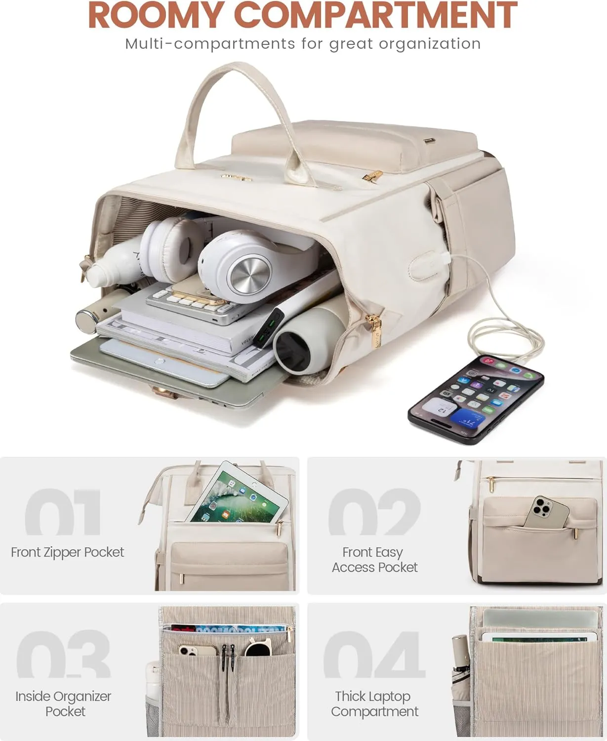 LOVEVOOK Laptop Backpack for Women Men, Teacher Nurse Work Bag Waterproof Fashion Travel Backpack Purse, 15.6 Inch Computer Backpack with USB Port