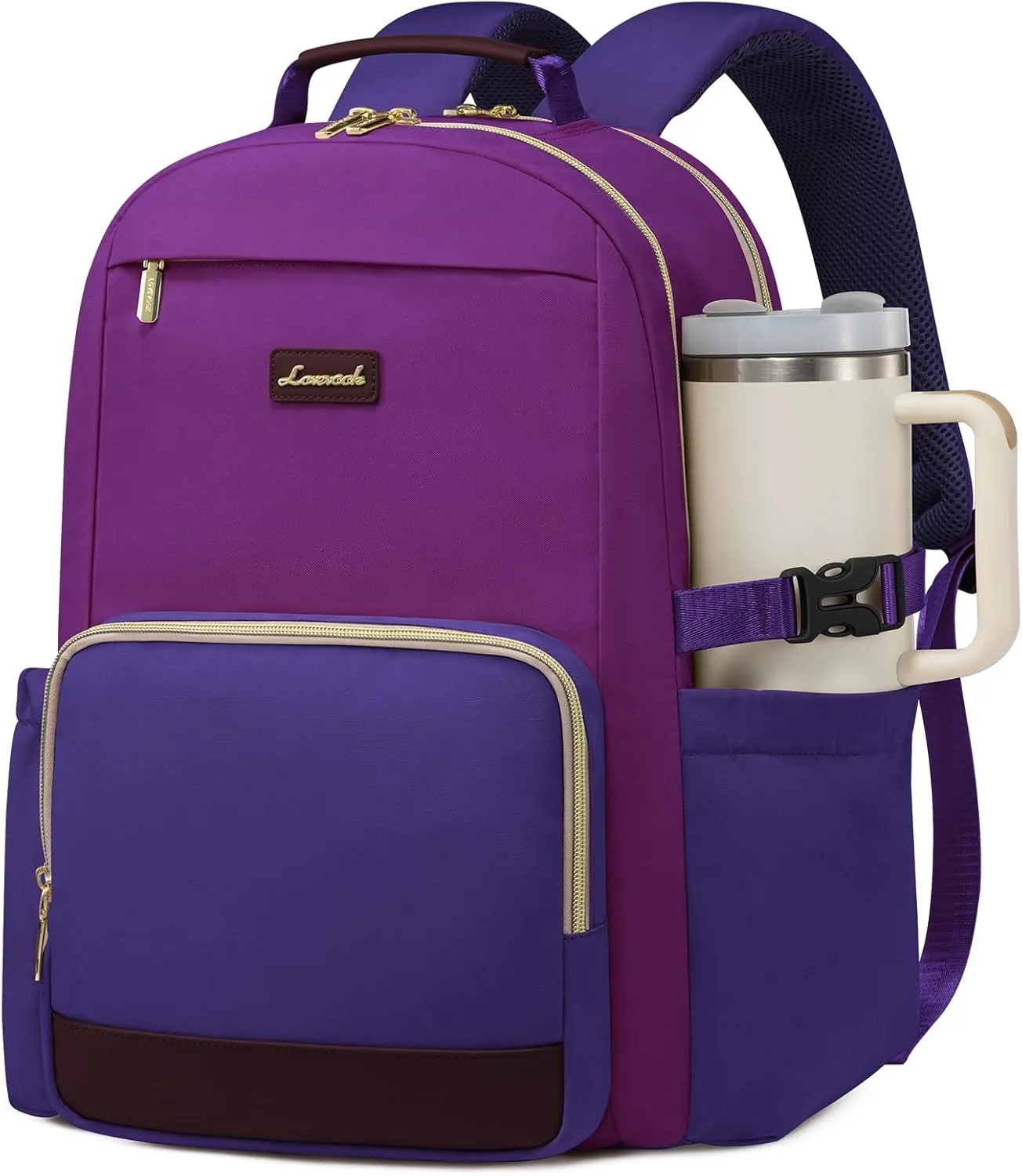 LOVEVOOK Laptop Backpack for Women with Pouch Pocket for Large Capacity Cup,15.6 Inch Laptop Computer Bag Travel Backpack Purse,Waterproof Work Business College Teacher Backpack,Purple Red-Blue Purple