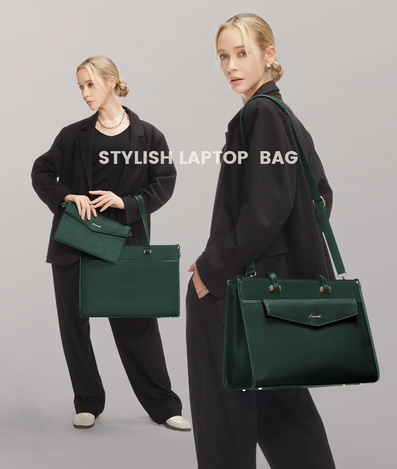 LOVEVOOK Laptop Bag for Women, 15.6 inch Laptop Tote Bag 2-in-1 Professional Work Bag Business Briefcase with Clutch Purse, Waterproof Leather Computer Handbag for Teacher Office Travel