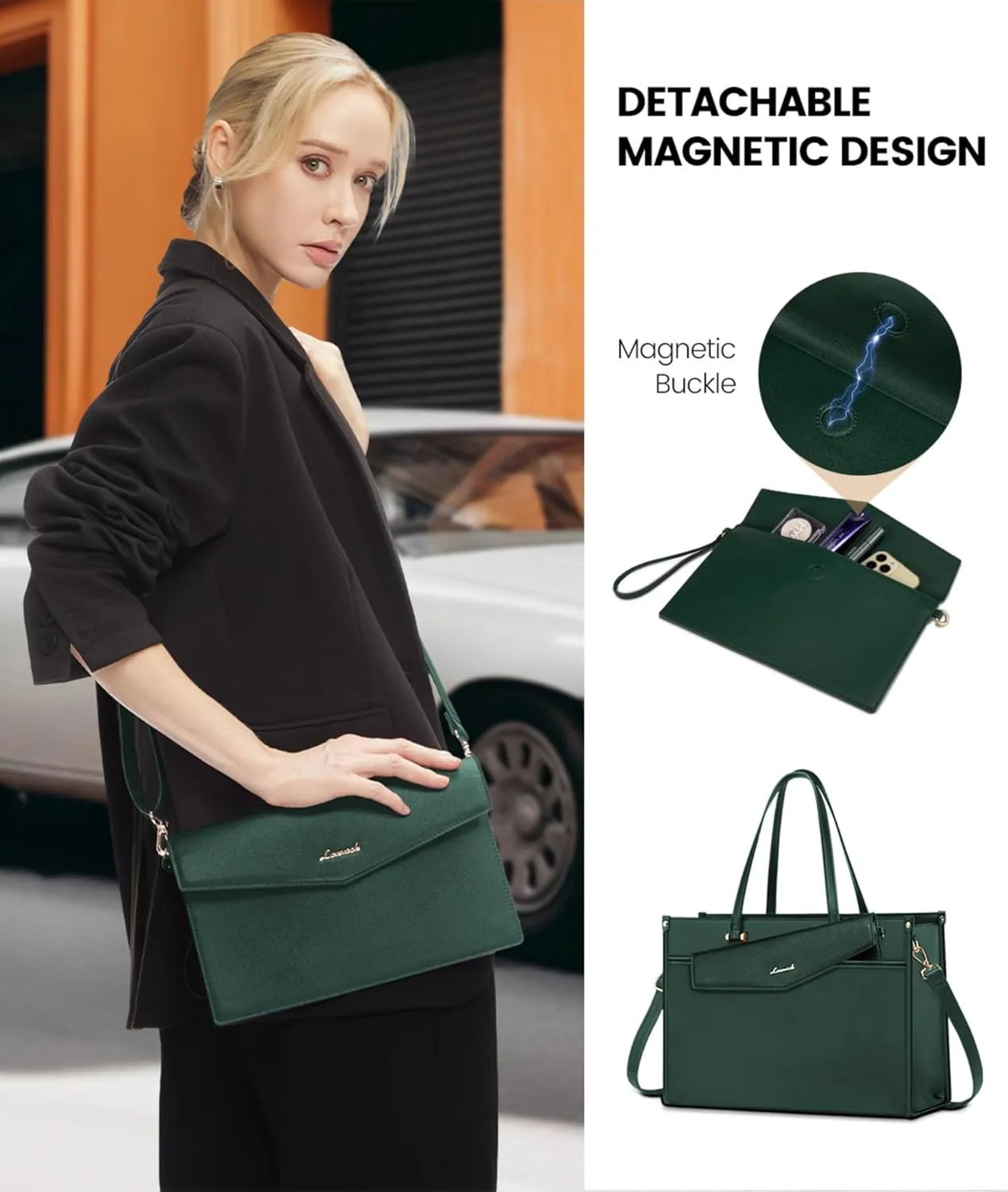 LOVEVOOK Laptop Bag for Women, 15.6 inch Laptop Tote Bag 2-in-1 Professional Work Bag Business Briefcase with Clutch Purse, Waterproof Leather Computer Handbag for Teacher Office Travel