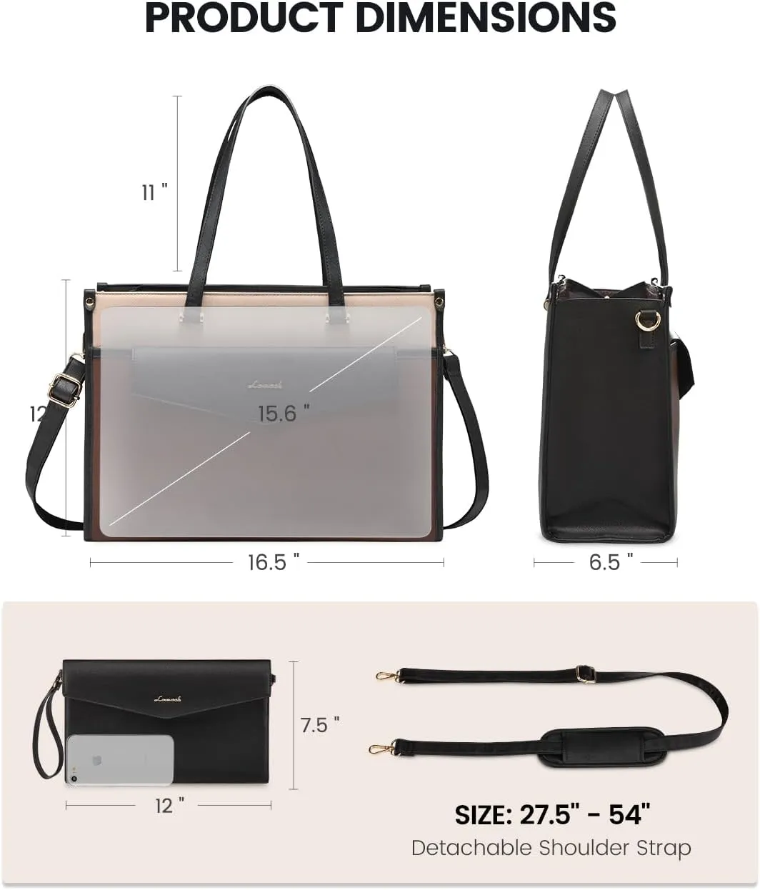 LOVEVOOK Laptop Bag for Women, 15.6'' Laptop Tote Purse 2-in-1 Professional Work Bag Business Briefcase with Clutch Purse, Waterproof Leather Computer Handbag for Teacher Office Travel
