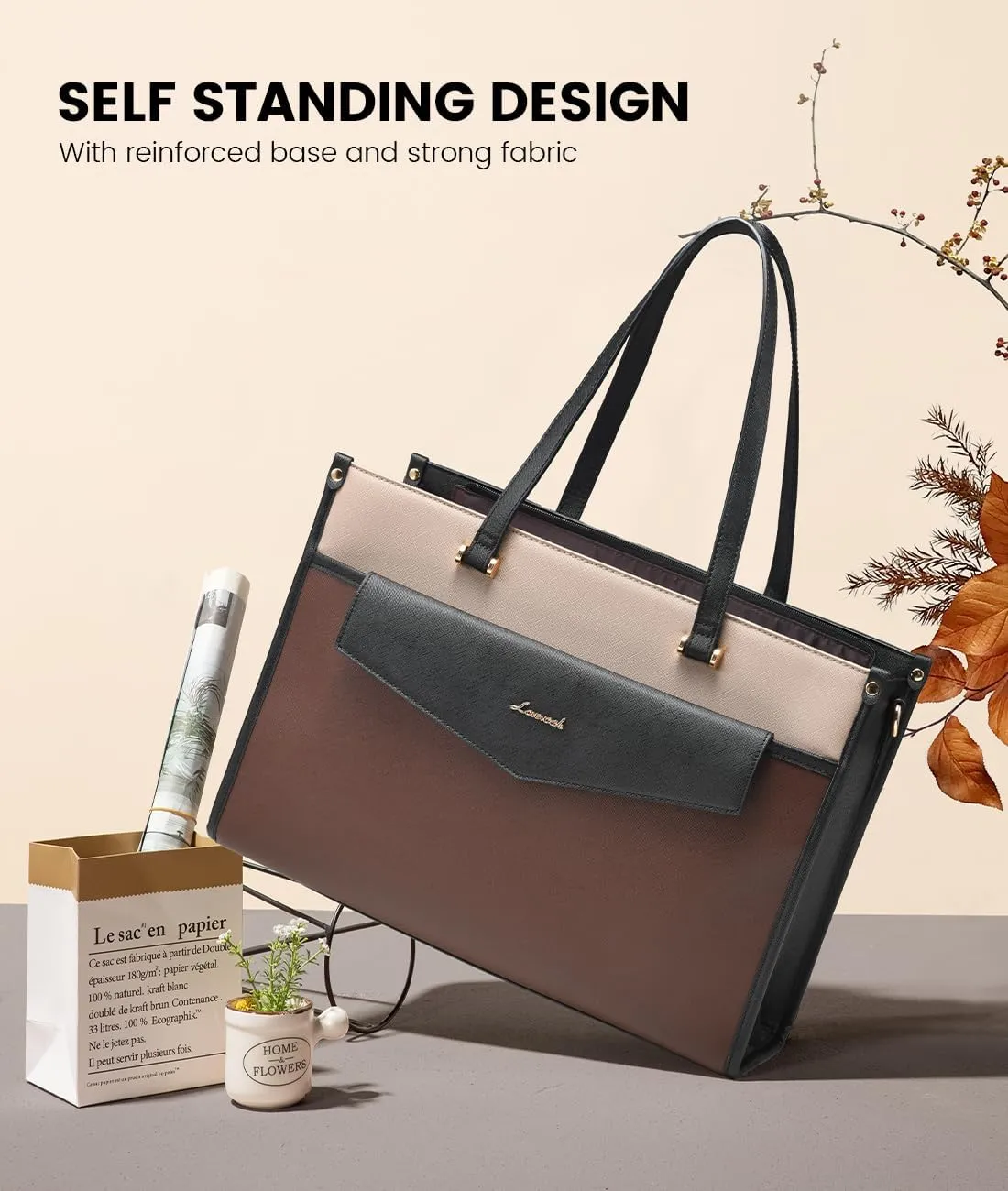 LOVEVOOK Laptop Bag for Women, 15.6'' Laptop Tote Purse 2-in-1 Professional Work Bag Business Briefcase with Clutch Purse, Waterproof Leather Computer Handbag for Teacher Office Travel