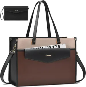 LOVEVOOK Laptop Bag for Women, 15.6'' Laptop Tote Purse 2-in-1 Professional Work Bag Business Briefcase with Clutch Purse, Waterproof Leather Computer Handbag for Teacher Office Travel