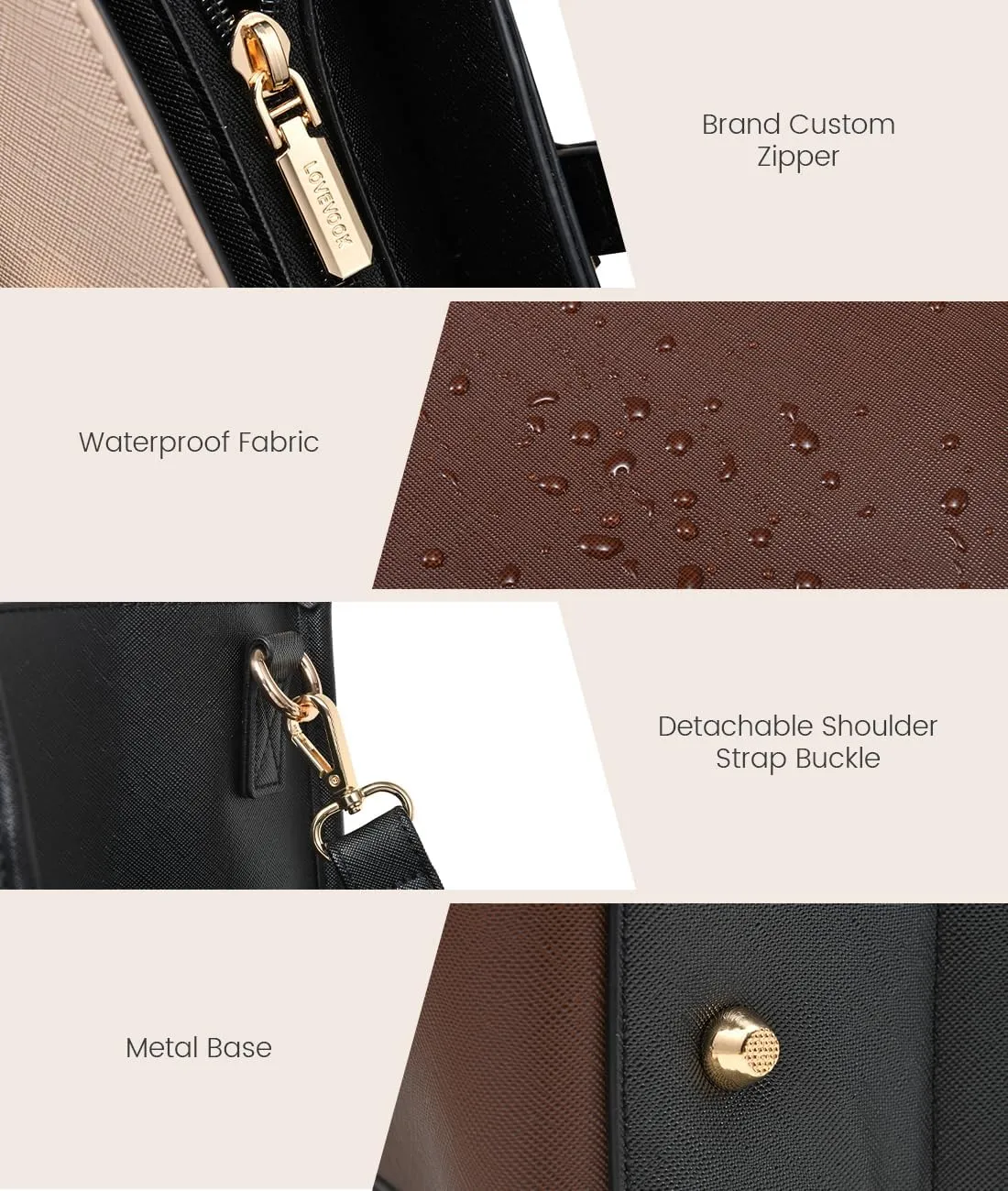LOVEVOOK Laptop Bag for Women, 15.6'' Laptop Tote Purse 2-in-1 Professional Work Bag Business Briefcase with Clutch Purse, Waterproof Leather Computer Handbag for Teacher Office Travel