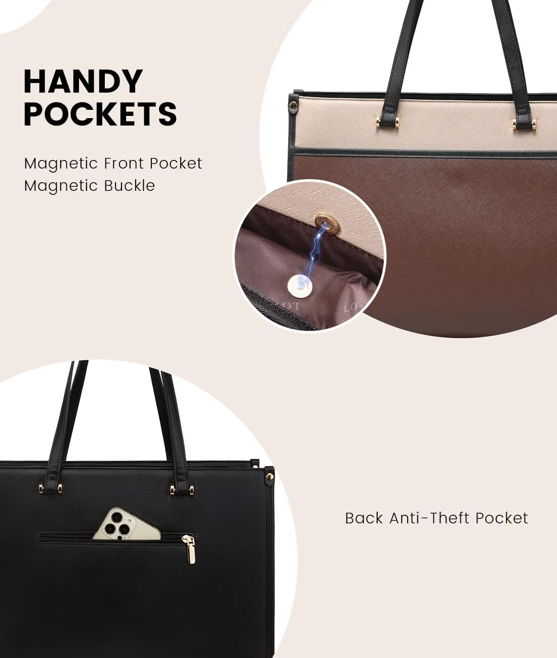 LOVEVOOK Laptop Bag for Women, 15.6'' Laptop Tote Purse 2-in-1 Professional Work Bag Business Briefcase with Clutch Purse, Waterproof Leather Computer Handbag for Teacher Office Travel