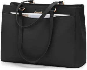 LOVEVOOK Laptop Bag Tote Bag for Women, Work Bags Teacher Tote Bag, Waterproof Leather Computer Bag, Business Laptop Purse Office Handbag Professional Briefcase, 15.6 Inch, Black