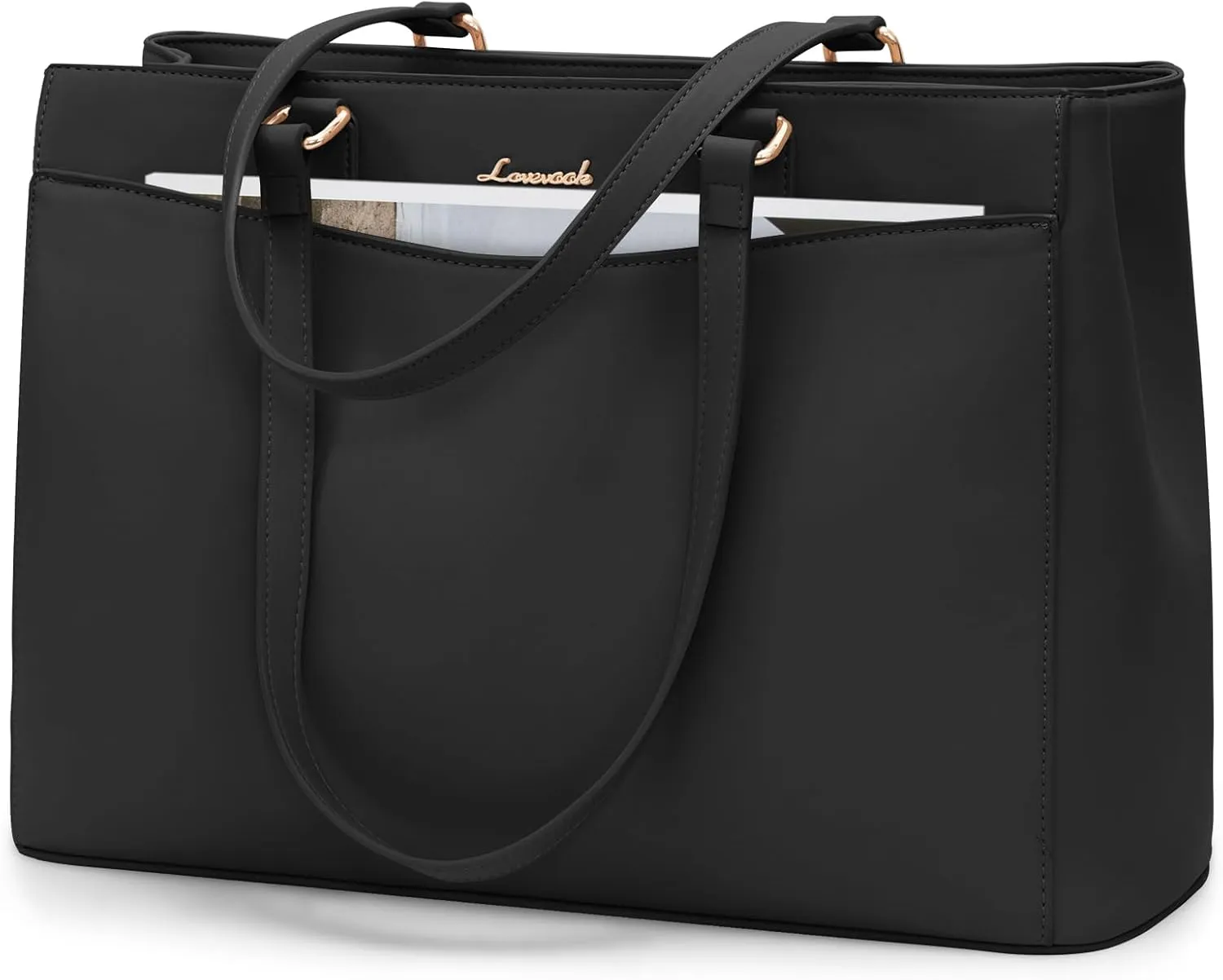 LOVEVOOK Laptop Bag Tote Bag for Women, Work Bags Teacher Tote Bag, Waterproof Leather Computer Bag, Business Laptop Purse Office Handbag Professional Briefcase, 15.6 Inch, Black