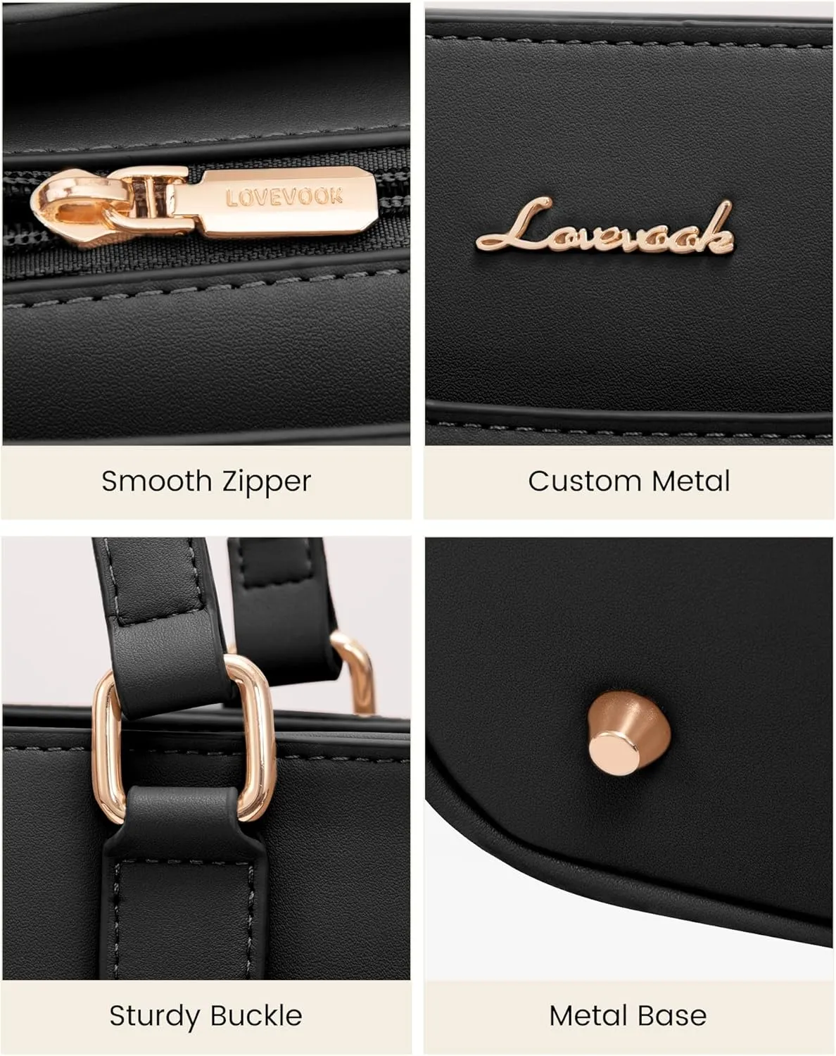 LOVEVOOK Laptop Bag Tote Bag for Women, Work Bags Teacher Tote Bag, Waterproof Leather Computer Bag, Business Laptop Purse Office Handbag Professional Briefcase, 15.6 Inch, Black