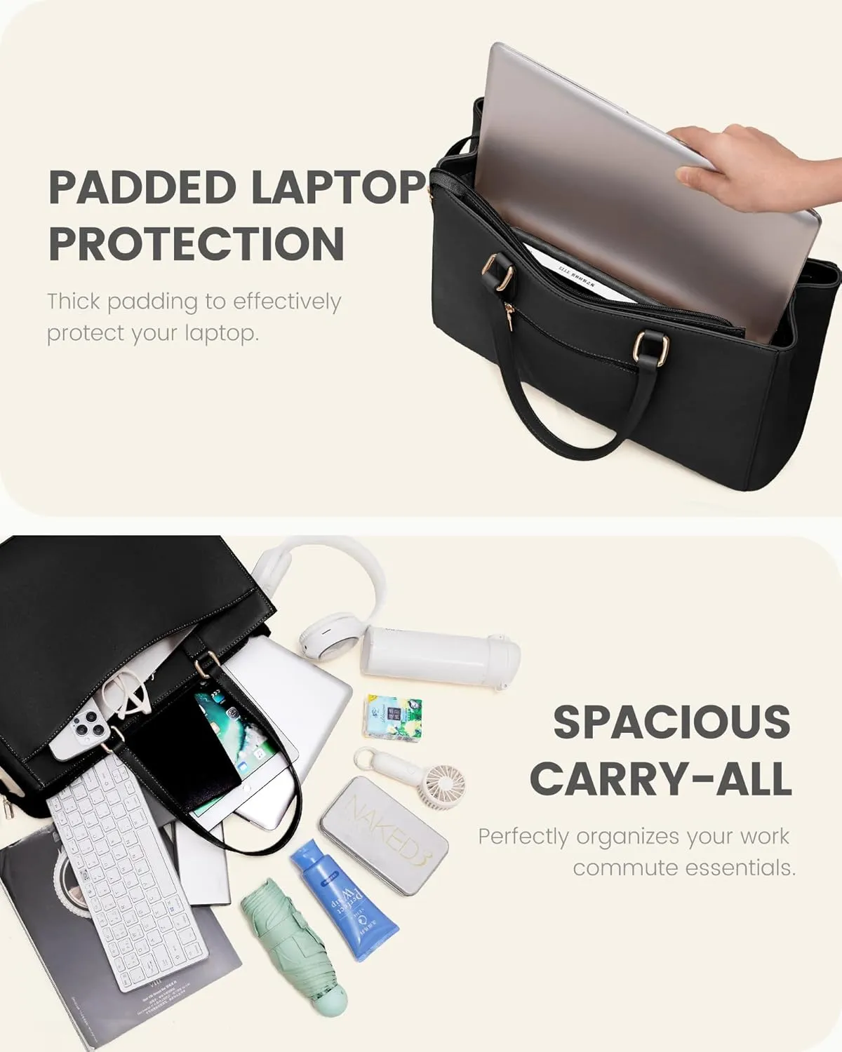 LOVEVOOK Laptop Bag Tote Bag for Women, Work Bags Teacher Tote Bag, Waterproof Leather Computer Bag, Business Laptop Purse Office Handbag Professional Briefcase, 15.6 Inch, Black