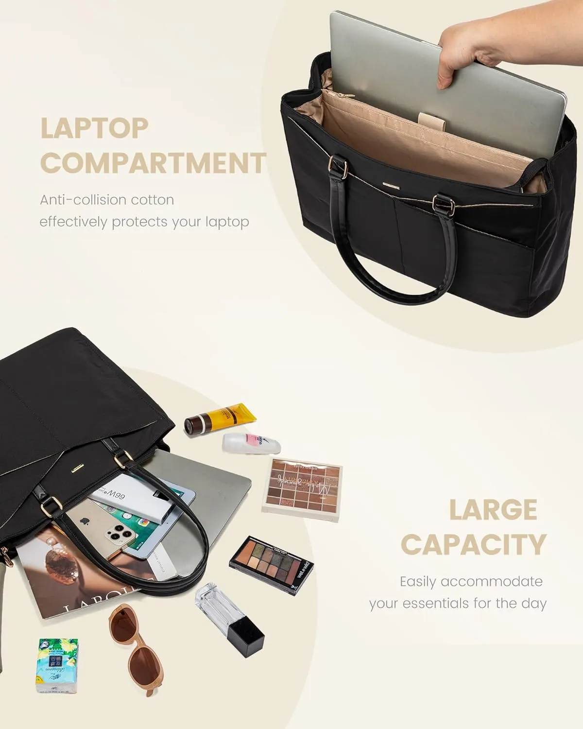 LOVEVOOK Laptop Tote Bag for Women Work, 15.6inch Work Teacher Tote Bag, Large Capacity Computer Briefcase Bags Shoulder Bag for Office Travel