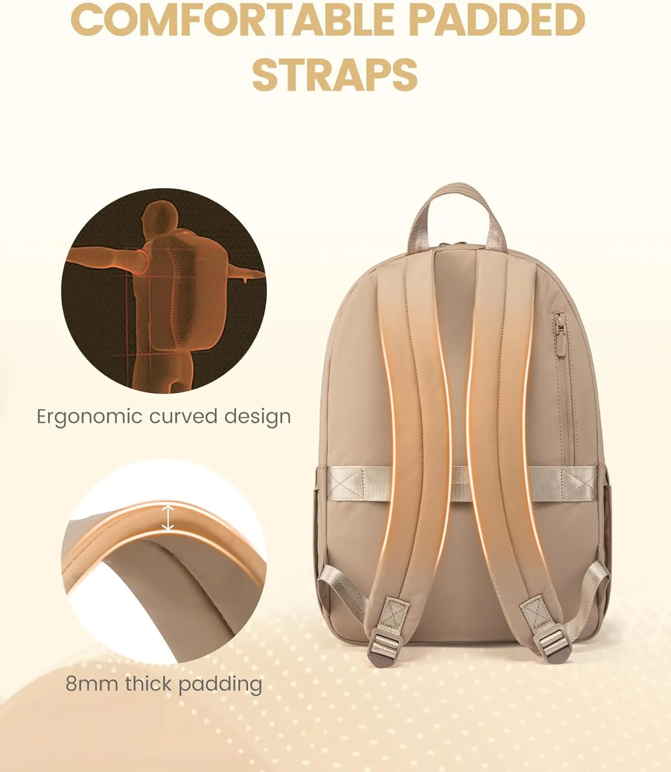 LOVEVOOK Puffy Backpack for Women Travel Work, Lightweight Quilted Laptop Backpack Purse, Cute Bookbag Teacher Nurse Laptop Bag Large Computer Backpack, Waterproof Casual Daypack, 17.3 Inch, Khaki