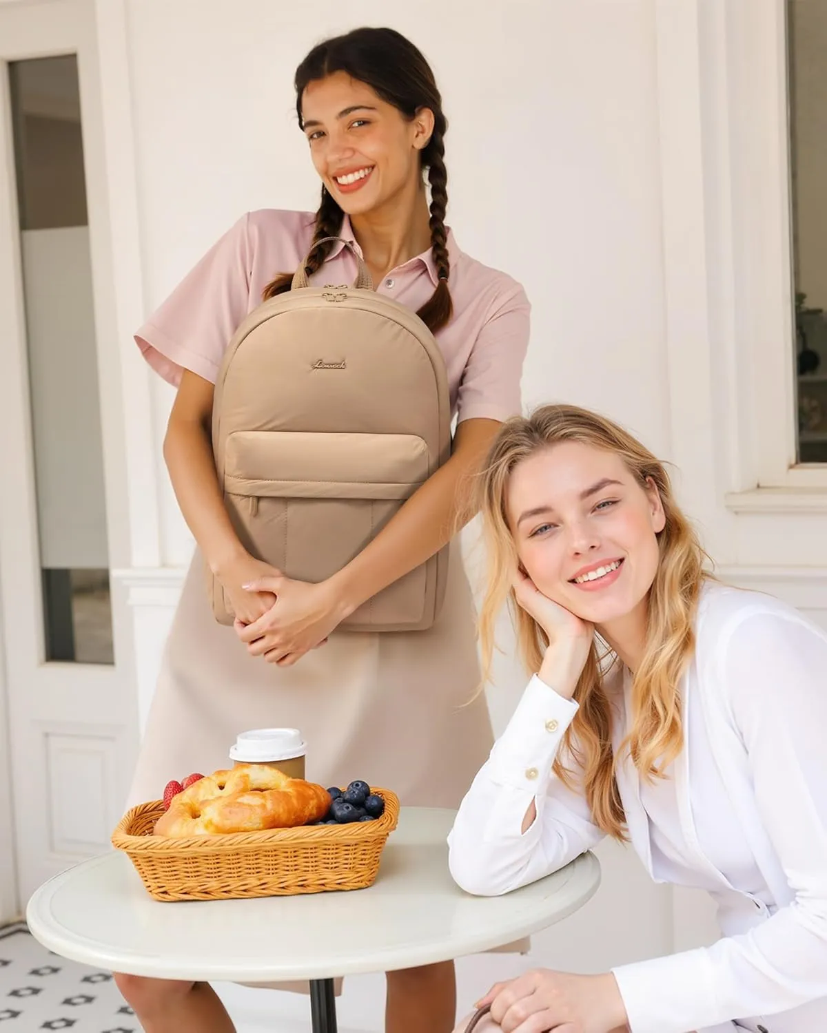 LOVEVOOK Puffy Backpack for Women Travel Work, Lightweight Quilted Laptop Backpack Purse, Cute Bookbag Teacher Nurse Laptop Bag Large Computer Backpack, Waterproof Casual Daypack, 17.3 Inch, Khaki